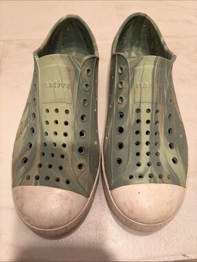 Native Men's Slip-On Shoes in Olive Green with White Toe Caps